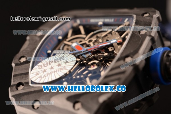 Richard Mille RM 055 Miyota 9015 Automatic Carbon Fiber Case with Skeleton Dial and Blue Nylon/Leather Strap - Click Image to Close